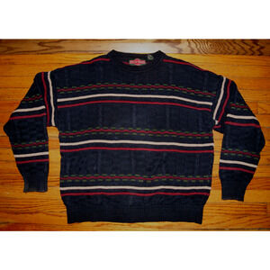 VTG Stone Haven Sweater Mens L Textured Knit Striped Ramie Cotton Grandpa Grunge